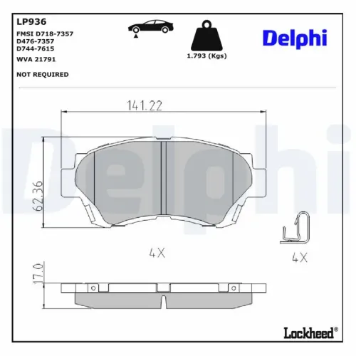 Bremsbelagsatz, Scheibenbremse DELPHI LP936 Bild Bremsbelagsatz, Scheibenbremse DELPHI LP936
