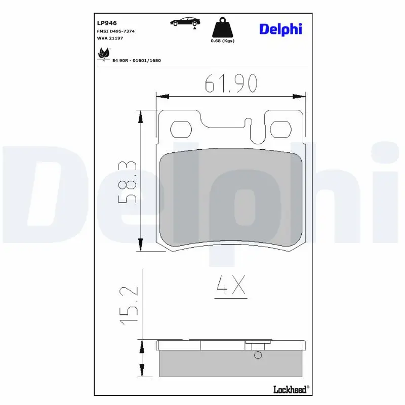 Bremsbelagsatz, Scheibenbremse Hinterachse DELPHI LP946