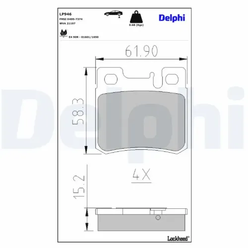 Bremsbelagsatz, Scheibenbremse Hinterachse DELPHI LP946 Bild Bremsbelagsatz, Scheibenbremse Hinterachse DELPHI LP946