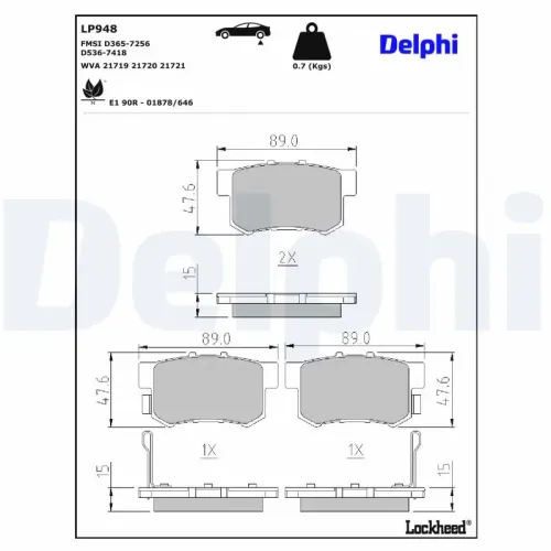 Bremsbelagsatz, Scheibenbremse DELPHI LP948 Bild Bremsbelagsatz, Scheibenbremse DELPHI LP948