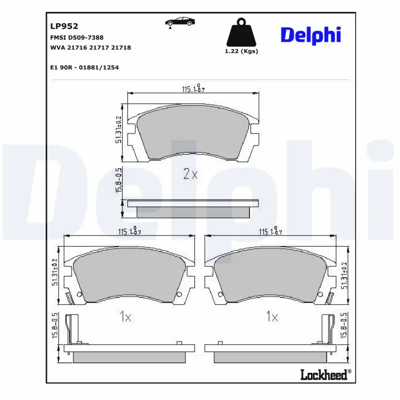 Bremsbelagsatz, Scheibenbremse Vorderachse DELPHI LP952