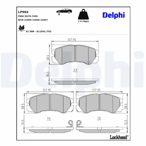 Bremsbelagsatz, Scheibenbremse DELPHI LP964 Bild Bremsbelagsatz, Scheibenbremse DELPHI LP964