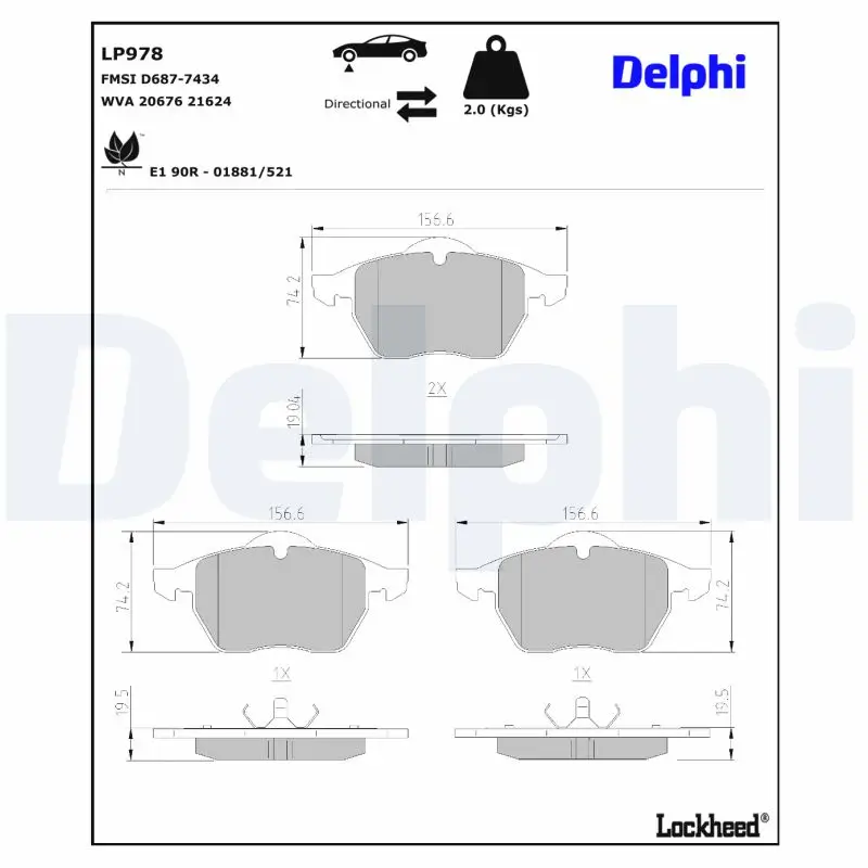Bremsbelagsatz, Scheibenbremse Vorderachse DELPHI LP978