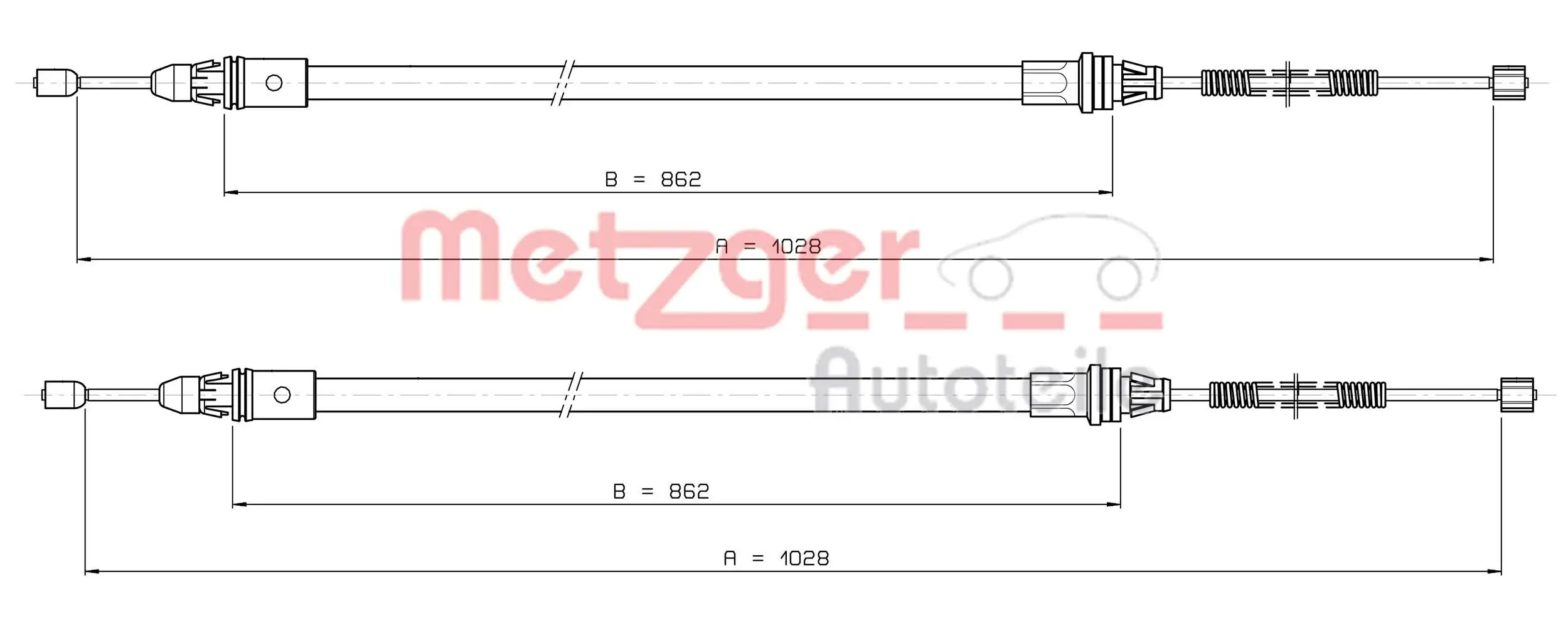 Seilzug, Feststellbremse hinten links hinten rechts METZGER AUTOTEILE 10.9337