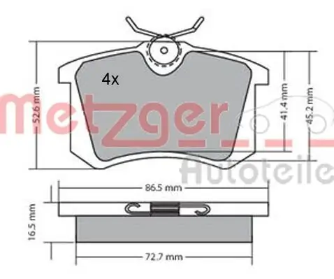 Bremsbelagsatz, Scheibenbremse METZGER 1170207