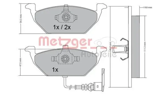 Bremsbelagsatz, Scheibenbremse METZGER 1170002 Bild Bremsbelagsatz, Scheibenbremse METZGER 1170002