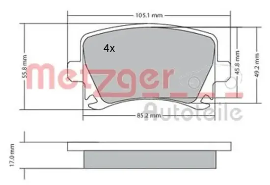 Bremsbelagsatz, Scheibenbremse METZGER 1170005 Bild Bremsbelagsatz, Scheibenbremse METZGER 1170005