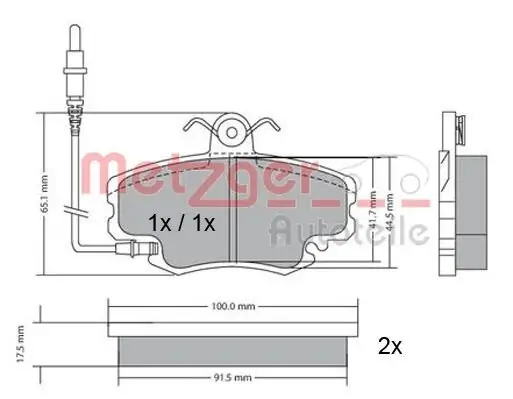 Bremsbelagsatz, Scheibenbremse METZGER 1170009