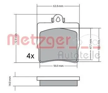 Bremsbelagsatz, Scheibenbremse METZGER 1170016 Bild Bremsbelagsatz, Scheibenbremse METZGER 1170016