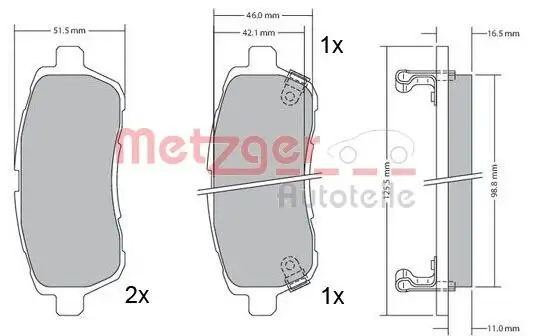 Bremsbelagsatz, Scheibenbremse METZGER 1170017