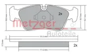 Bremsbelagsatz, Scheibenbremse METZGER 1170019