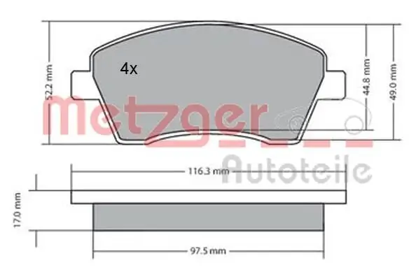 Bremsbelagsatz, Scheibenbremse METZGER 1170029