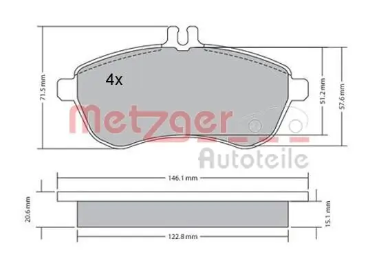 Bremsbelagsatz, Scheibenbremse METZGER 1170046