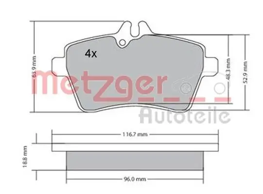 Bremsbelagsatz, Scheibenbremse METZGER 1170053