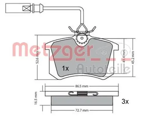 Bremsbelagsatz, Scheibenbremse METZGER 1170054 Bild Bremsbelagsatz, Scheibenbremse METZGER 1170054