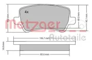 Bremsbelagsatz, Scheibenbremse METZGER 1170056