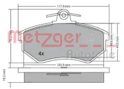 Bremsbelagsatz, Scheibenbremse METZGER 1170066