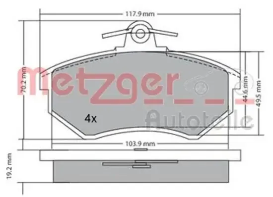 Bremsbelagsatz, Scheibenbremse Vorderachse METZGER 1170066 Bild Bremsbelagsatz, Scheibenbremse Vorderachse METZGER 1170066