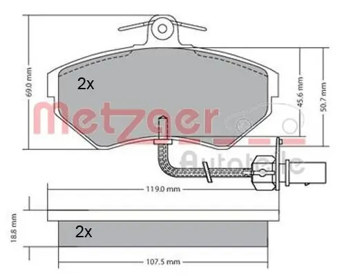 Bremsbelagsatz, Scheibenbremse Vorderachse METZGER 1170082 Bild Bremsbelagsatz, Scheibenbremse Vorderachse METZGER 1170082