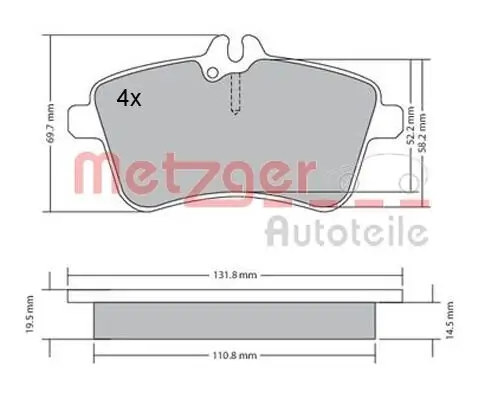 Bremsbelagsatz, Scheibenbremse METZGER 1170083