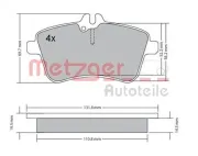 Bremsbelagsatz, Scheibenbremse METZGER 1170083