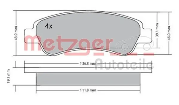 Bremsbelagsatz, Scheibenbremse METZGER 1170085