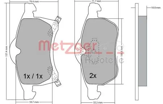 Bremsbelagsatz, Scheibenbremse METZGER 1170091