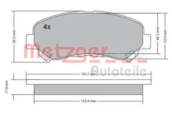 Bremsbelagsatz, Scheibenbremse METZGER 1170093 Bild Bremsbelagsatz, Scheibenbremse METZGER 1170093