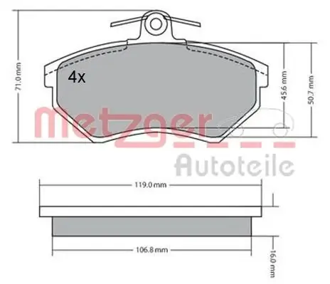 Bremsbelagsatz, Scheibenbremse METZGER 1170095 Bild Bremsbelagsatz, Scheibenbremse METZGER 1170095