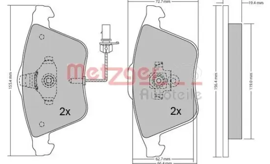 Bremsbelagsatz, Scheibenbremse METZGER 1170099 Bild Bremsbelagsatz, Scheibenbremse METZGER 1170099