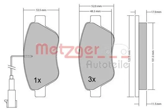 Bremsbelagsatz, Scheibenbremse METZGER 1170102