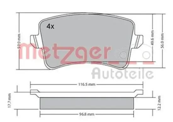 Bremsbelagsatz, Scheibenbremse METZGER 1170113 Bild Bremsbelagsatz, Scheibenbremse METZGER 1170113