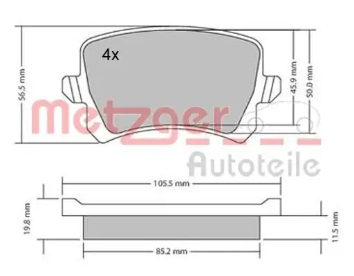 Bremsbelagsatz, Scheibenbremse METZGER 1170116 Bild Bremsbelagsatz, Scheibenbremse METZGER 1170116