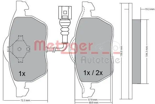 Bremsbelagsatz, Scheibenbremse METZGER 1170122 Bild Bremsbelagsatz, Scheibenbremse METZGER 1170122