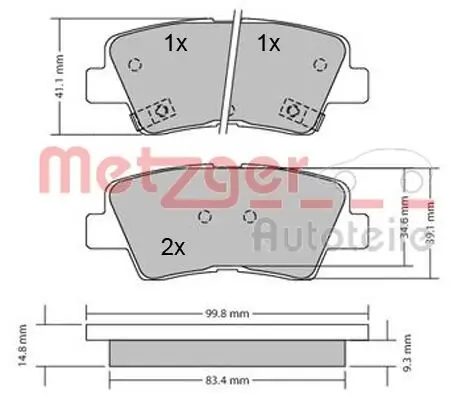 Bremsbelagsatz, Scheibenbremse METZGER 1170134 Bild Bremsbelagsatz, Scheibenbremse METZGER 1170134