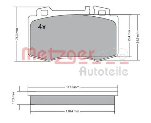 Bremsbelagsatz, Scheibenbremse METZGER 1170137 Bild Bremsbelagsatz, Scheibenbremse METZGER 1170137