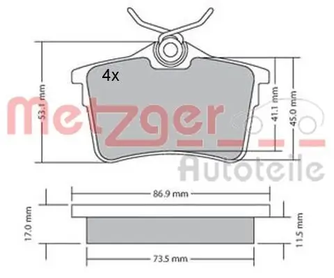 Bremsbelagsatz, Scheibenbremse METZGER 1170139 Bild Bremsbelagsatz, Scheibenbremse METZGER 1170139