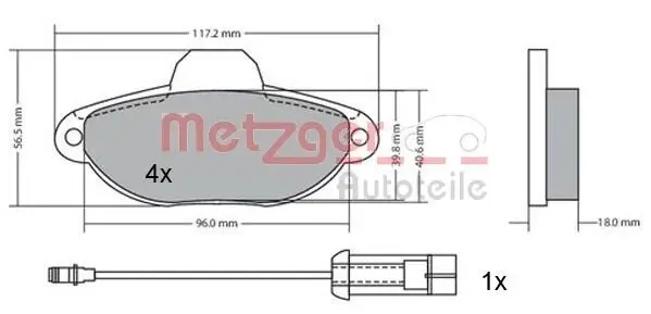 Bremsbelagsatz, Scheibenbremse METZGER 1170147