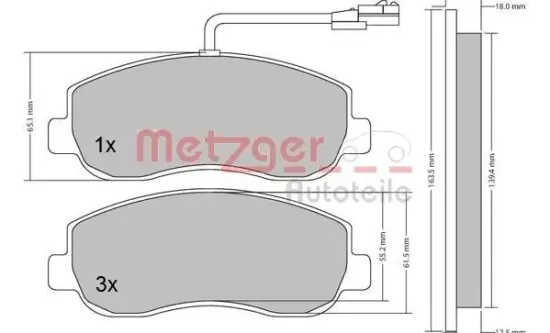 Bremsbelagsatz, Scheibenbremse METZGER 1170148 Bild Bremsbelagsatz, Scheibenbremse METZGER 1170148