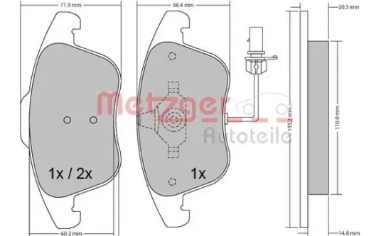 Bremsbelagsatz, Scheibenbremse METZGER 1170156 Bild Bremsbelagsatz, Scheibenbremse METZGER 1170156