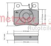 Bremsbelagsatz, Scheibenbremse METZGER 1170158
