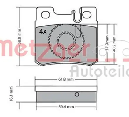 Bremsbelagsatz, Scheibenbremse Hinterachse METZGER 1170158 Bild Bremsbelagsatz, Scheibenbremse Hinterachse METZGER 1170158