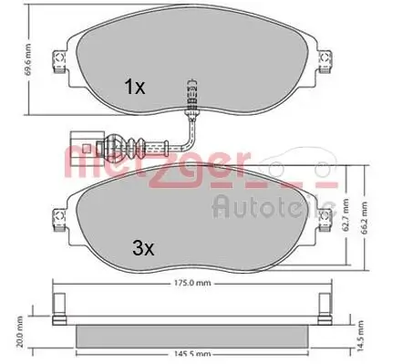 Bremsbelagsatz, Scheibenbremse METZGER 1170173 Bild Bremsbelagsatz, Scheibenbremse METZGER 1170173