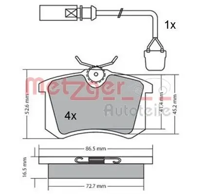 Bremsbelagsatz, Scheibenbremse METZGER 1170174 Bild Bremsbelagsatz, Scheibenbremse METZGER 1170174