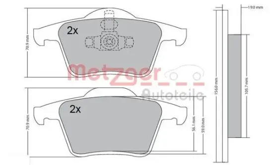 Bremsbelagsatz, Scheibenbremse METZGER 1170180 Bild Bremsbelagsatz, Scheibenbremse METZGER 1170180