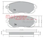 Bremsbelagsatz, Scheibenbremse METZGER 1170208