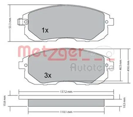 Bremsbelagsatz, Scheibenbremse METZGER 1170208 Bild Bremsbelagsatz, Scheibenbremse METZGER 1170208