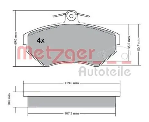 Bremsbelagsatz, Scheibenbremse METZGER 1170214