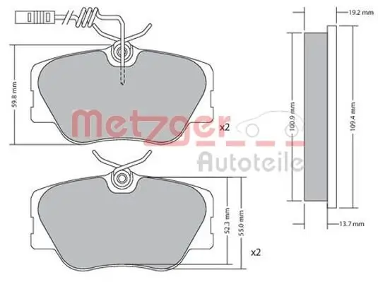 Bremsbelagsatz, Scheibenbremse METZGER 1170258