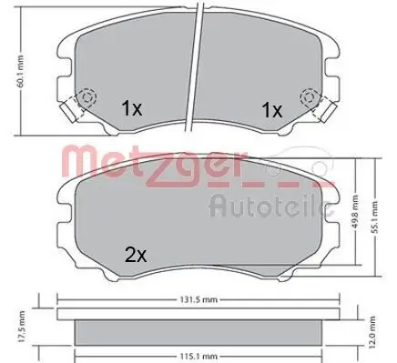 Bremsbelagsatz, Scheibenbremse METZGER 1170262